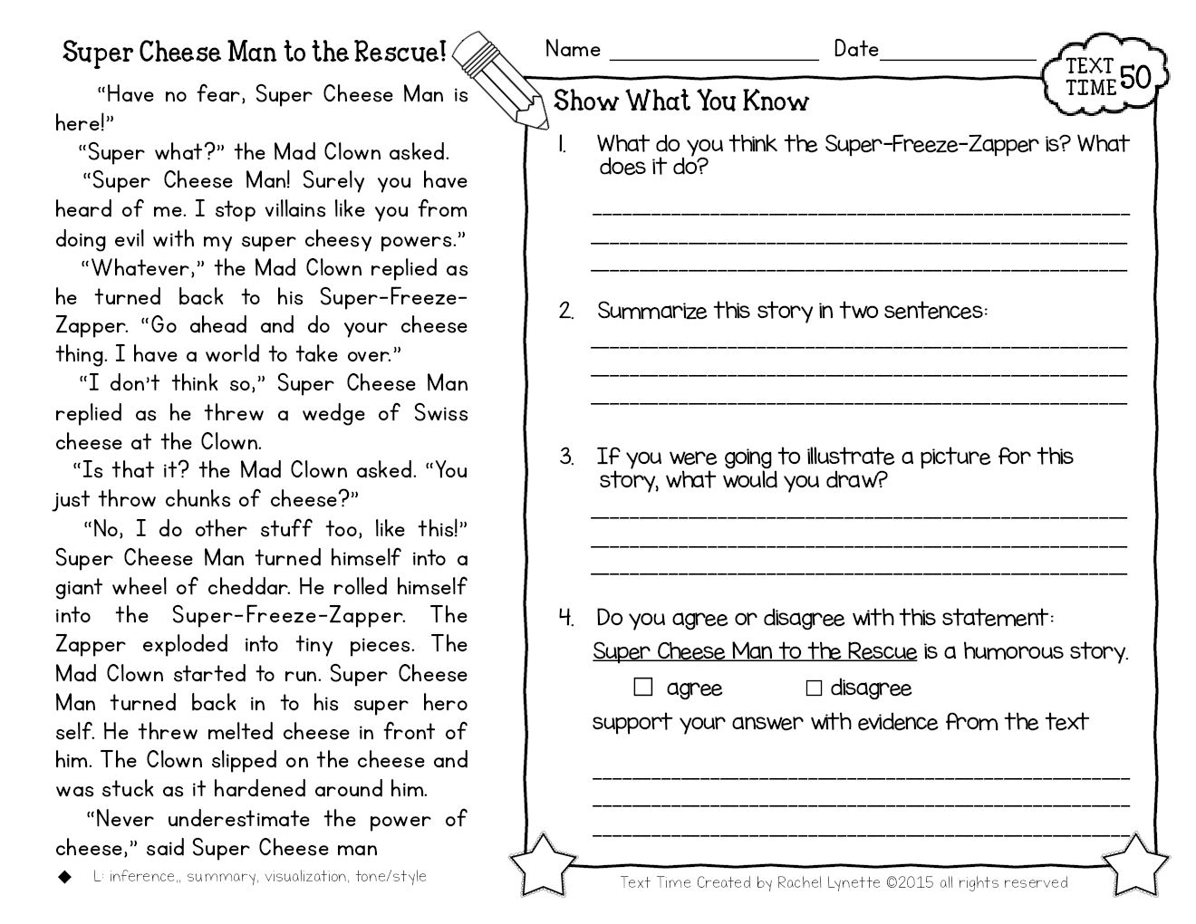 Super Cheese Man Reading Passages | Close Reading Comprehension Worksheets