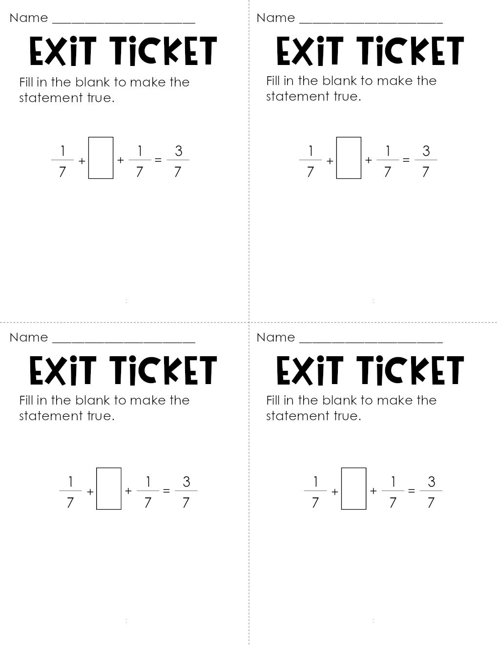 Unit Fractions - Exit Tickets - Minds in Bloom Unlimited