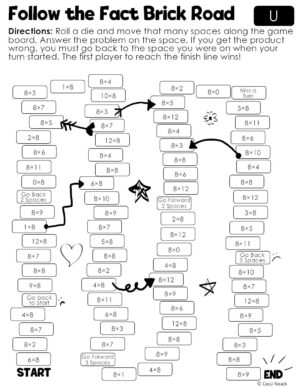 The Factz U Multiplication Game -  FOLLOW THE FACT BRICK ROAD - x8 fact family