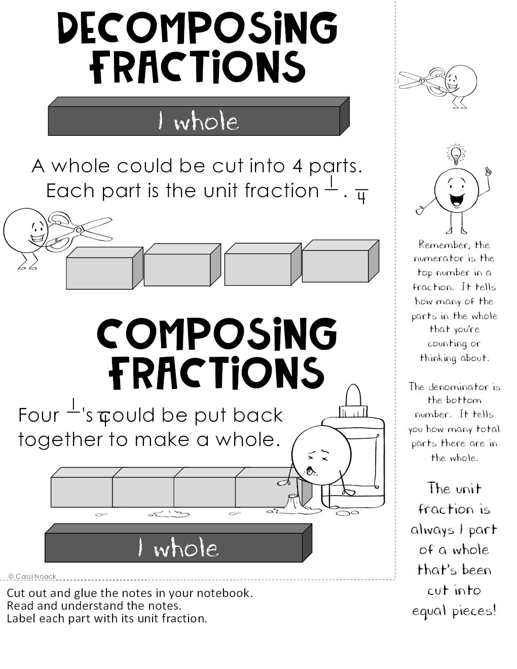 Composing and Decomposing Fractions - Notes Pages (Great for Notebooks ...