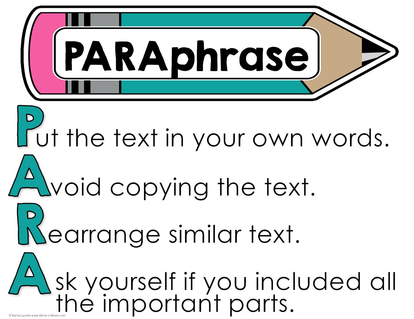 Paraphrasing Techniques Anchor Chart For 4th And 5th Grade Printable
