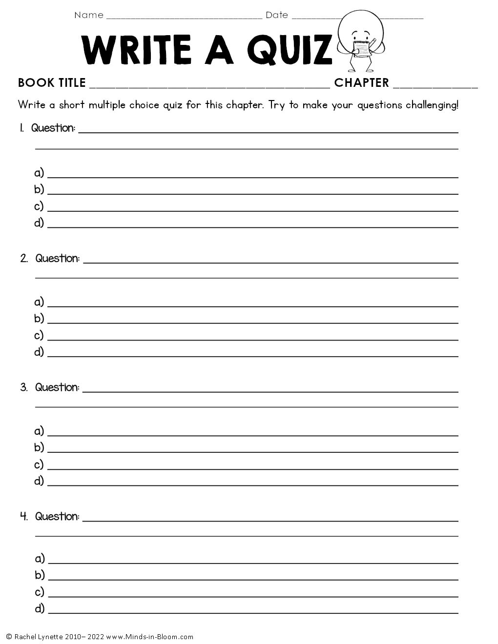 Reading Response - Write a Quiz - Minds in Bloom Unlimited