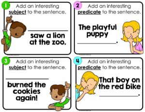 Adding Subjects & Predicates Writing Task Cards - COLOR