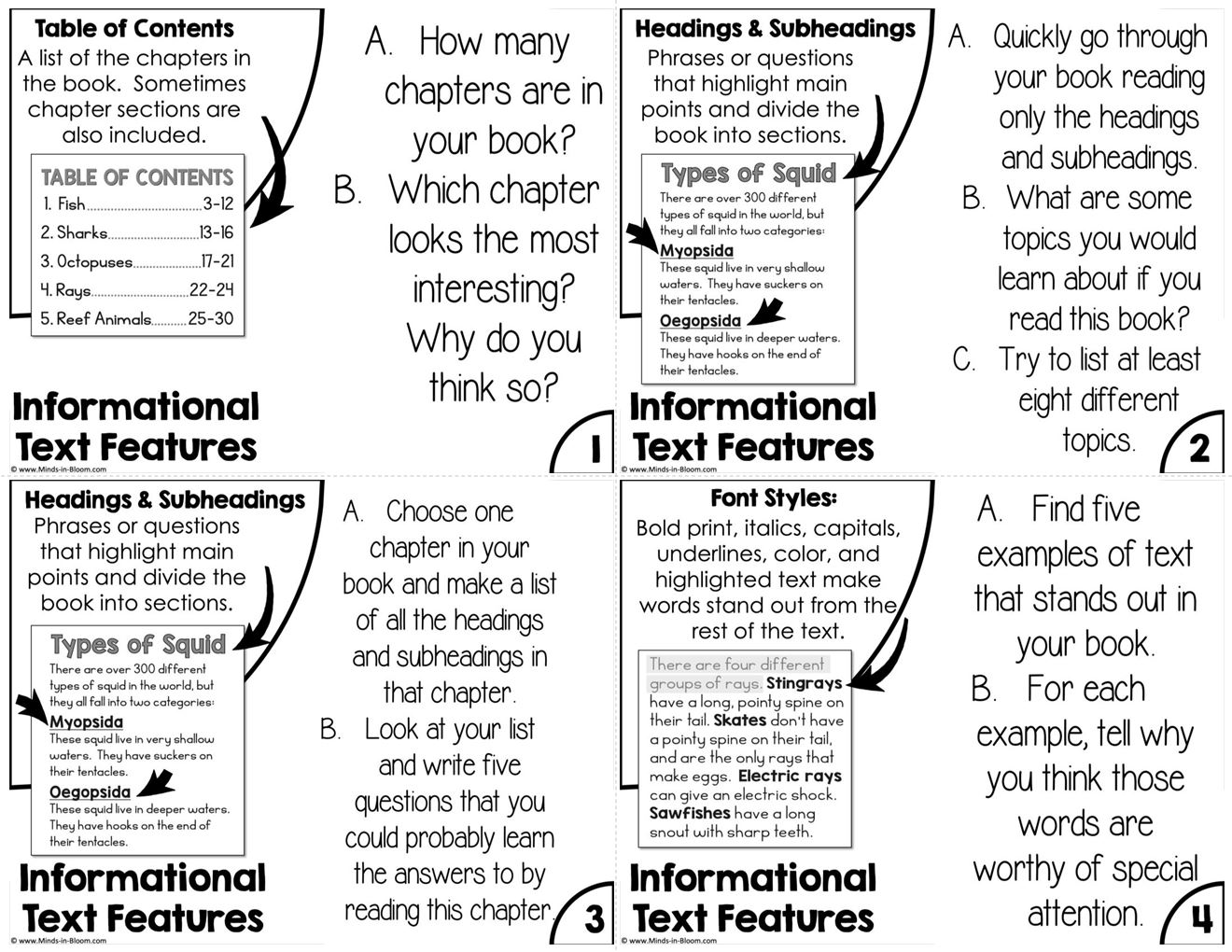 Text Features Task Cards for Reading Strategies | Printable Resource ...