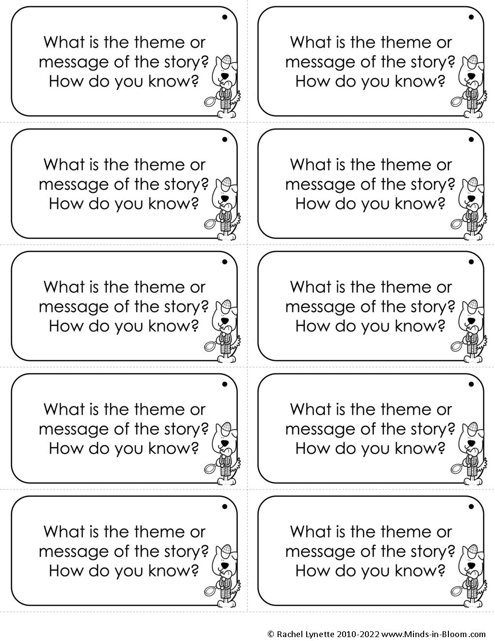 Fictional Narrative Question Card For Students What Is The Theme 
