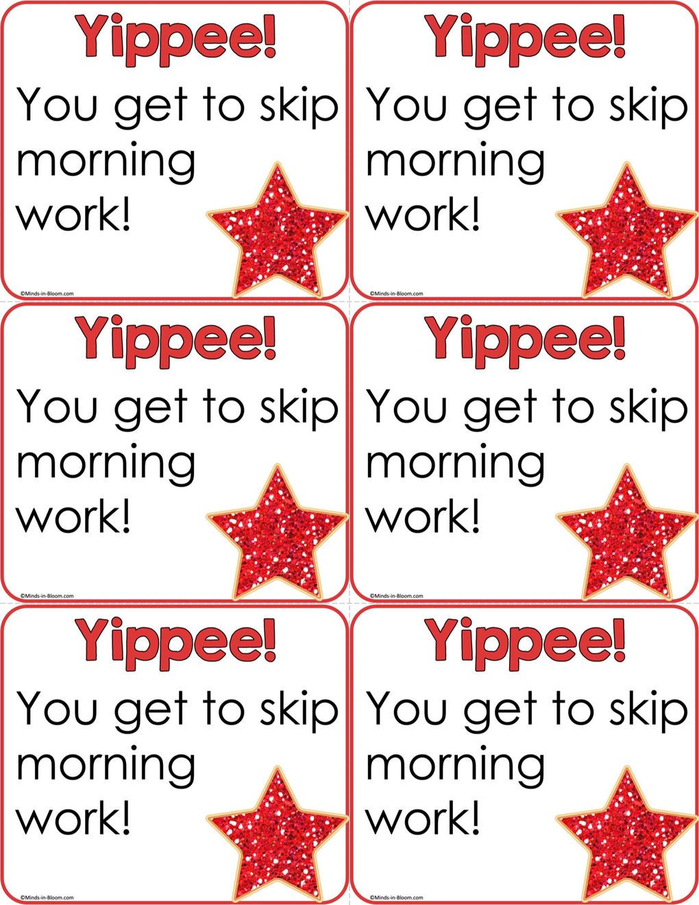 Reward Coupon - Skip Morning Work - Minds in Bloom Unlimited