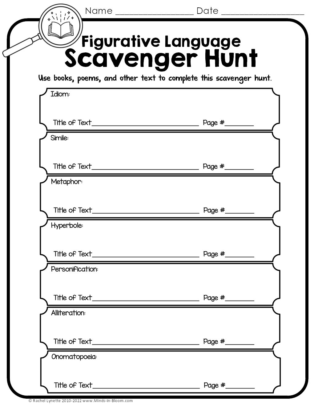 Figurative Language Scavenger Hunt Minds In Bloom Unlimited