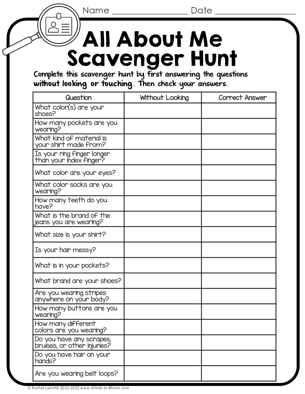 All About Me Scavenger Hunt Minds In Bloom Unlimited