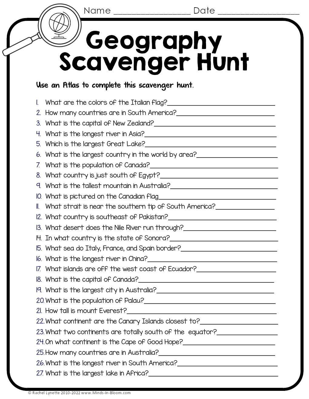 Geography Scavenger Hunt Minds in Bloom Unlimited