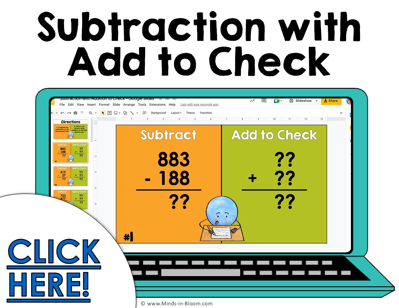 Google Slides - Subraction Problems with Adding to Check - Minds in ...