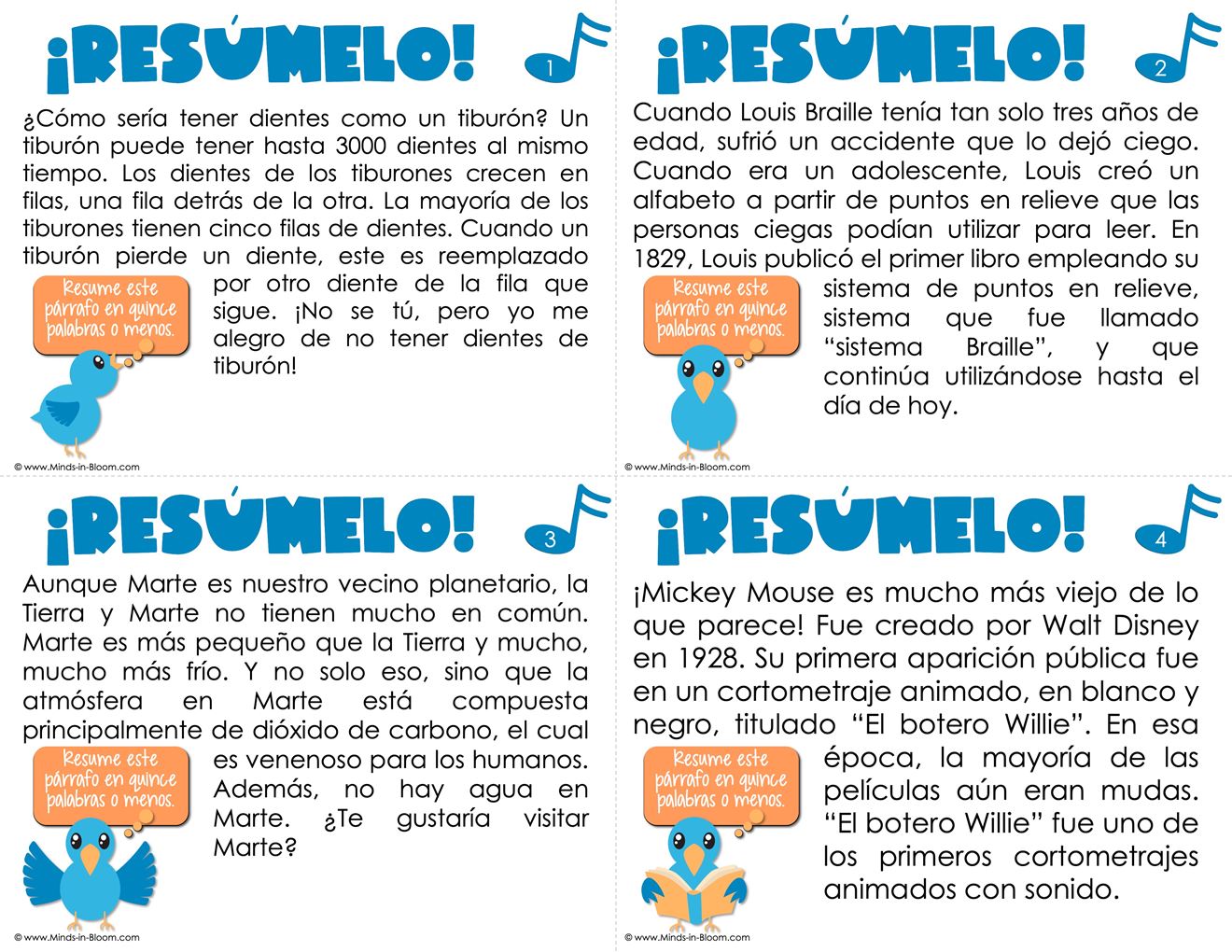 IN SPANISH - Summarizing - COLOR - Minds in Bloom Unlimited