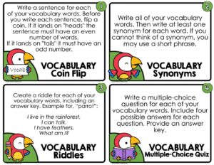 Vocabulary Task Cards - Any List - COLOR