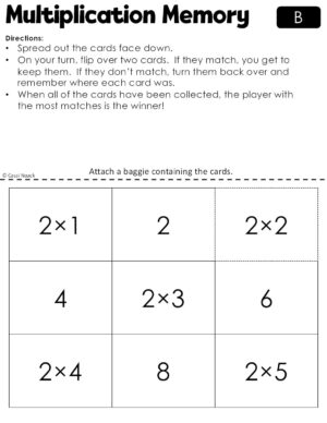 The Factz B Multiplication Game - MULTIPLICATION MEMORY - x2 fact family
