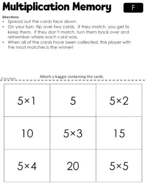 The Factz F Multiplication Game - MULTIPLICATION MEMORY - x5 fact family