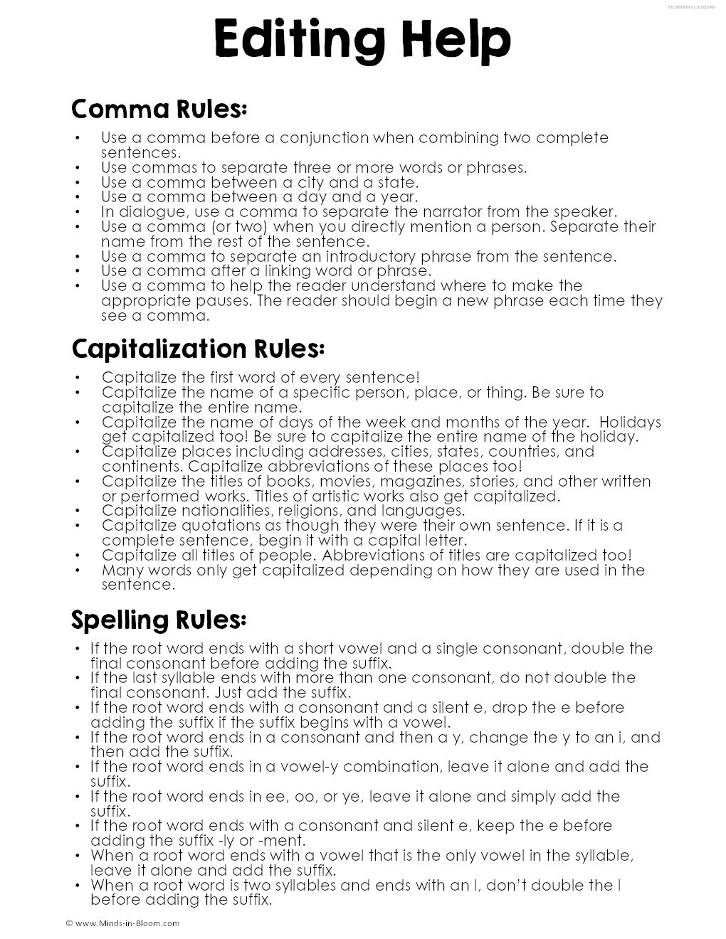 Comma Usage Rules For Grade 3 5 Printable Student Notes