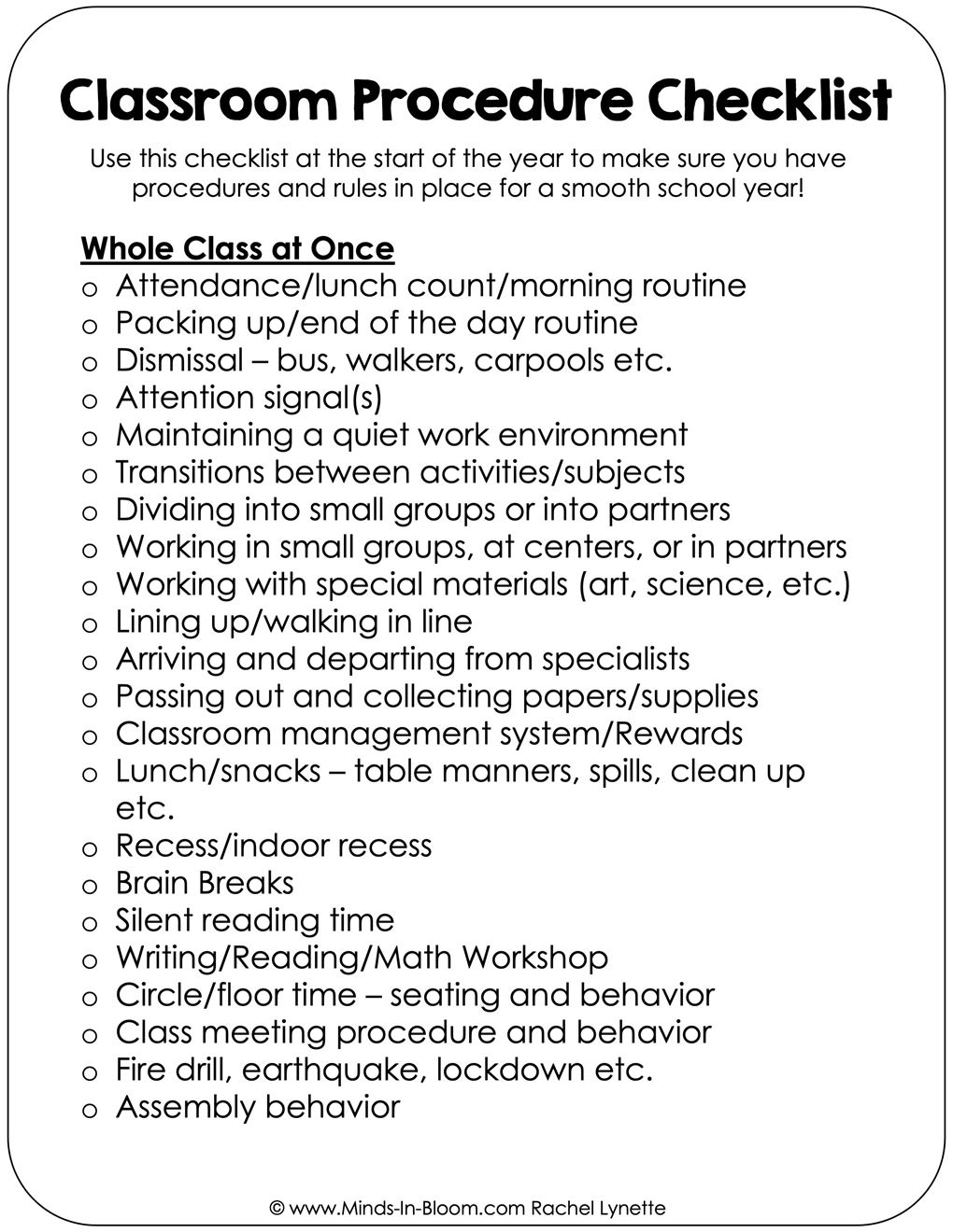 Back to School Routines and Procedures Checklist - Minds in Bloom Unlimited