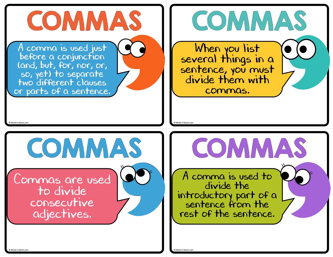 Comma Rules Posters - Student-Sized Mini Posters - Great for Notebooks ...