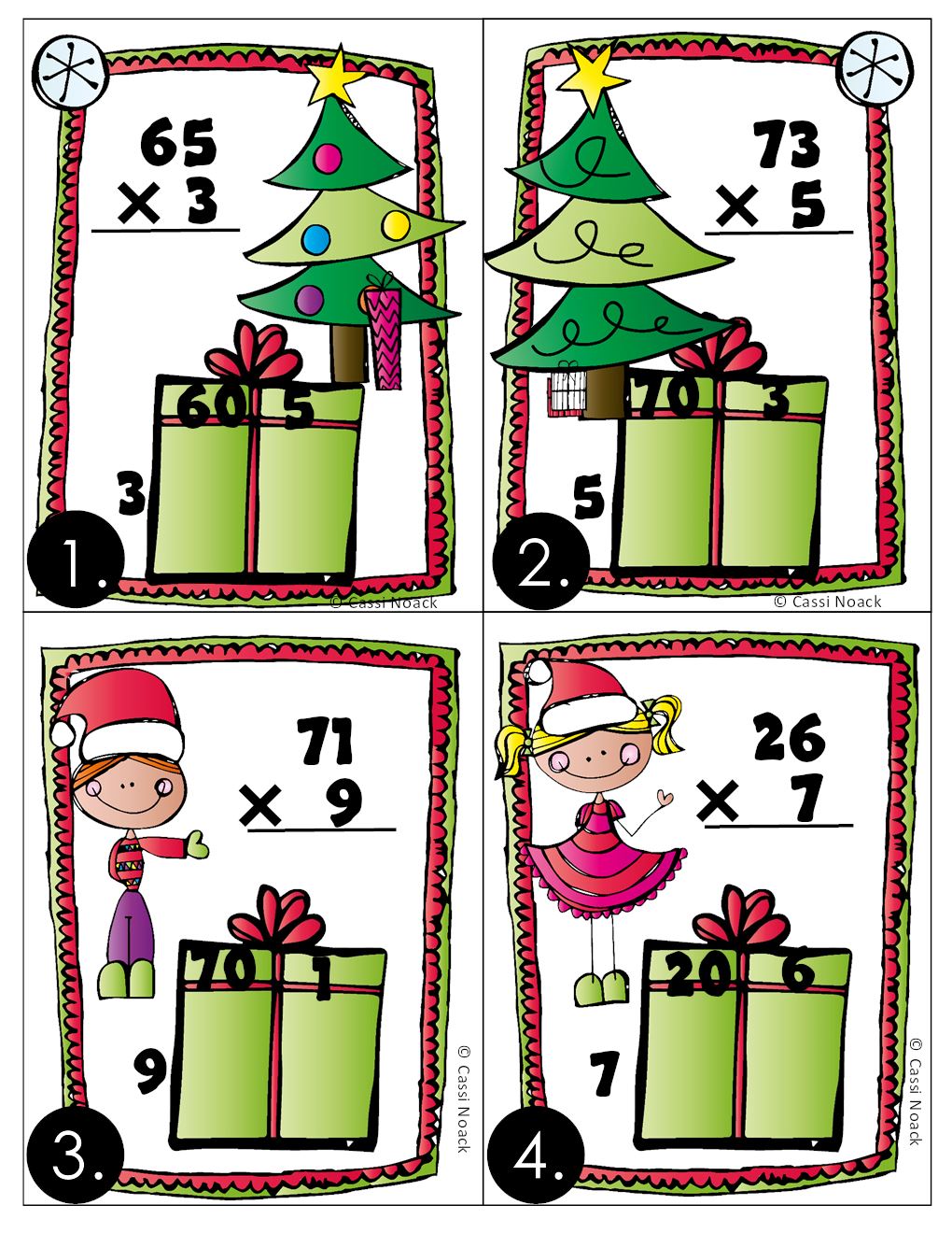 Christmas Presents Partial Products - Single Digit Multipliers 2-digit ...