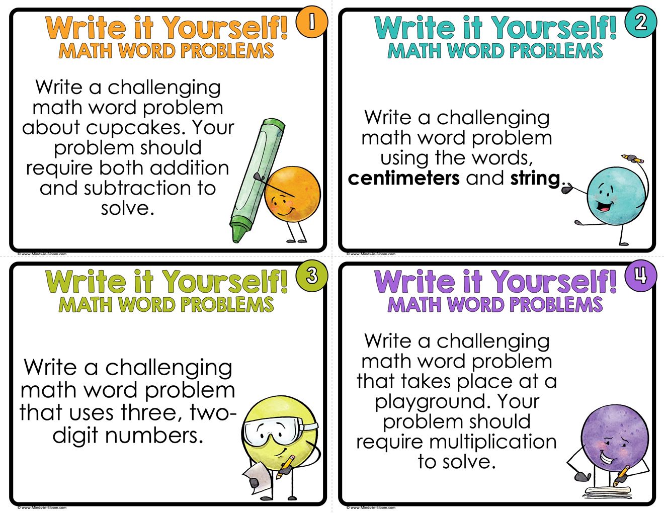 How To Write Math Story Write It Yourself - Writing Math Story Problems Task Cards - COLOR ...