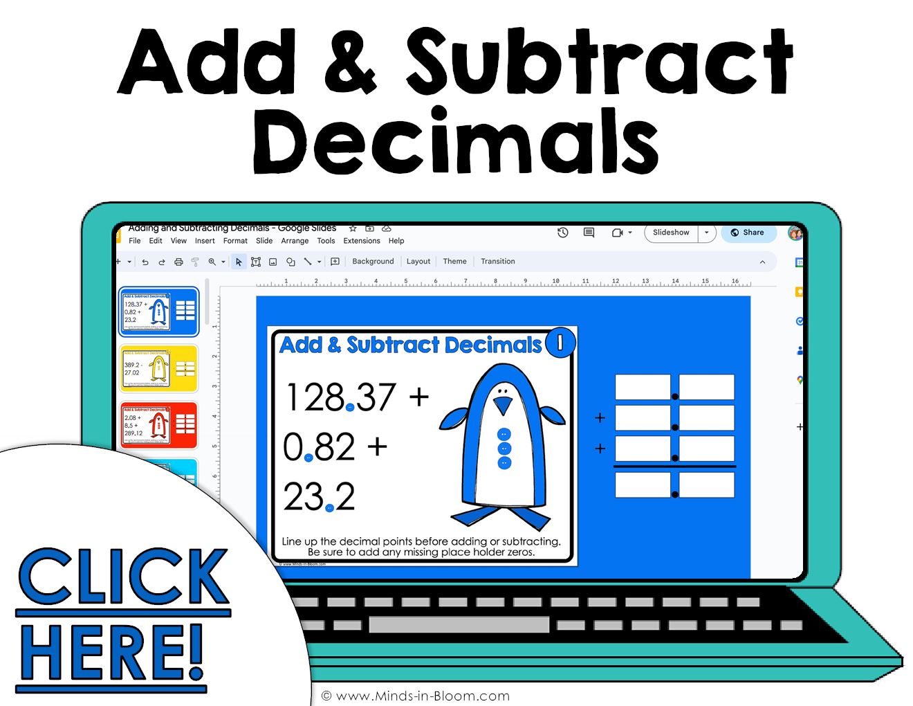 Adding and Subtracting Decimals - Google Slides - Minds in Bloom Unlimited