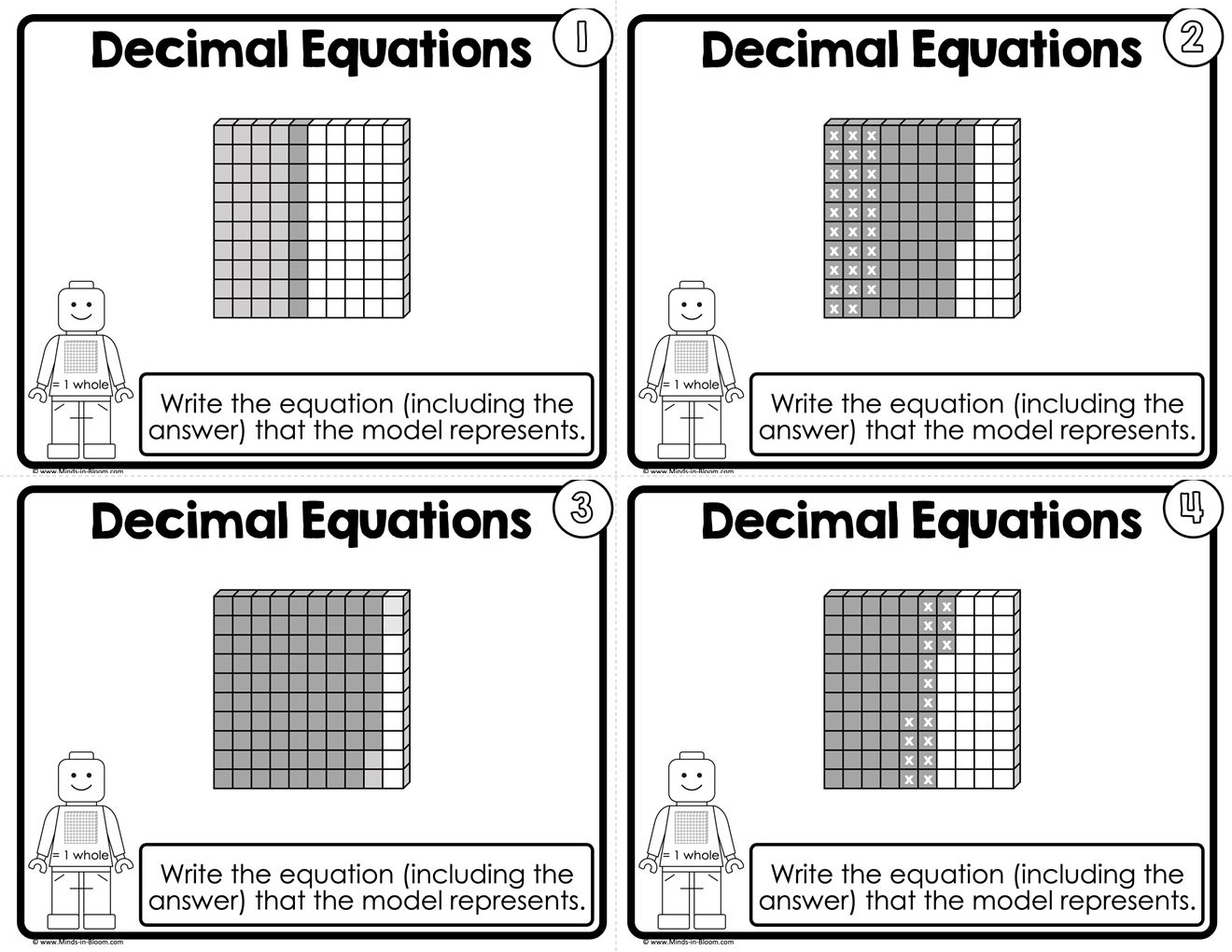 Adding and Subtracting Decimals with Models - Task Cards - Black ...