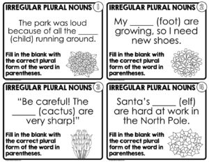 Irregular Plural Nouns Task Cards - Black & White