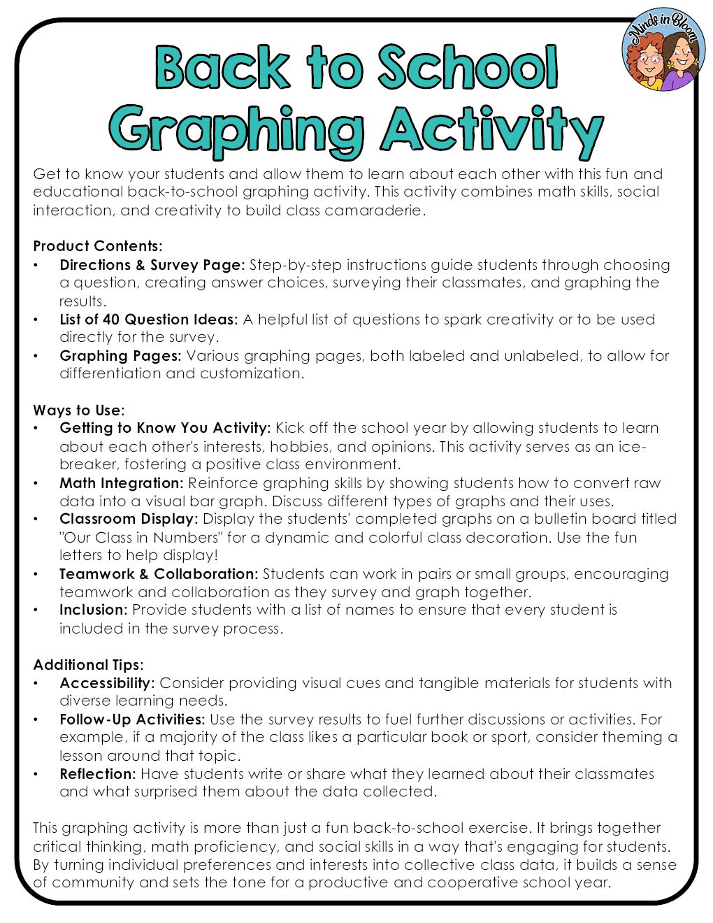 Back to School Graphing Activity - Get to Know You - Minds in Bloom ...