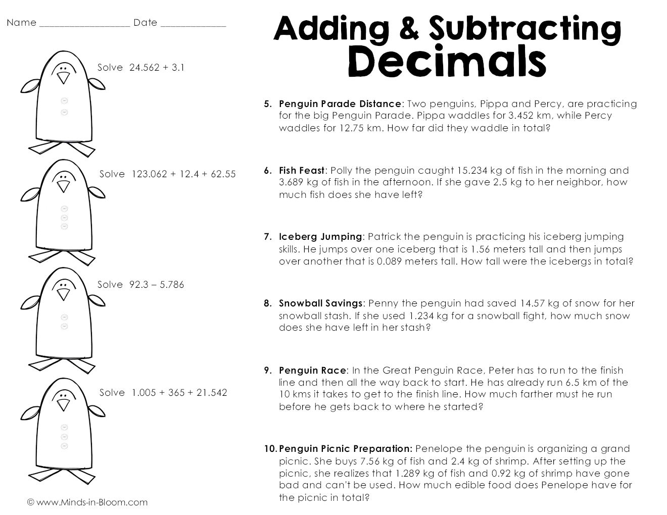 Adding and Subtracting Decimals - Quiz - Minds in Bloom Unlimited