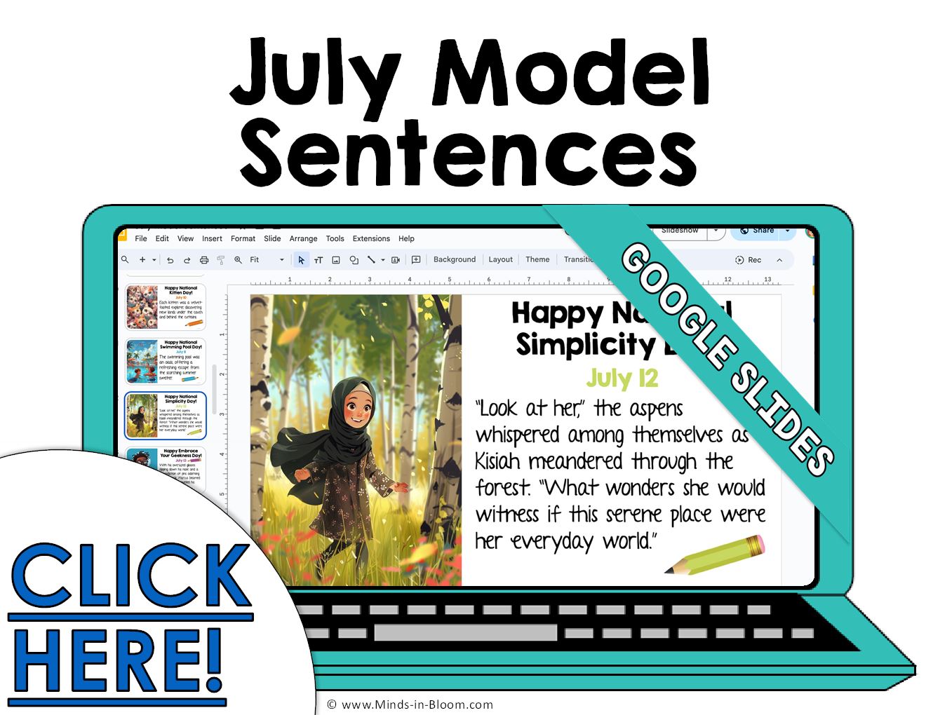 Slide Note Sentence Model Google Slides - July Mentor Model Sentences for writing lessons - Minds ...