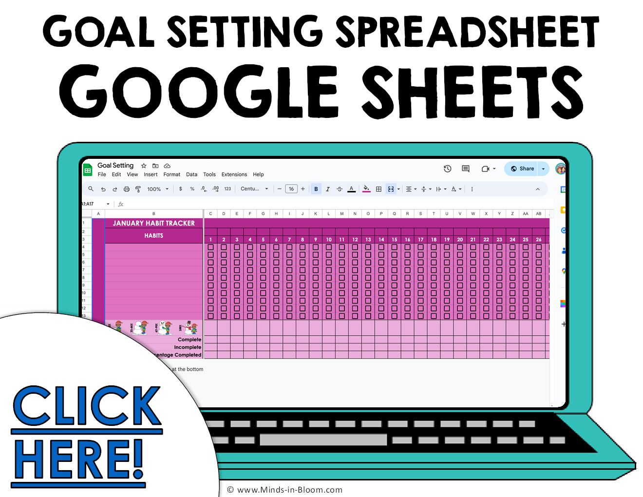 Goal Setting & Tracking - Habits Tracker - Google Sheets - Minds in ...