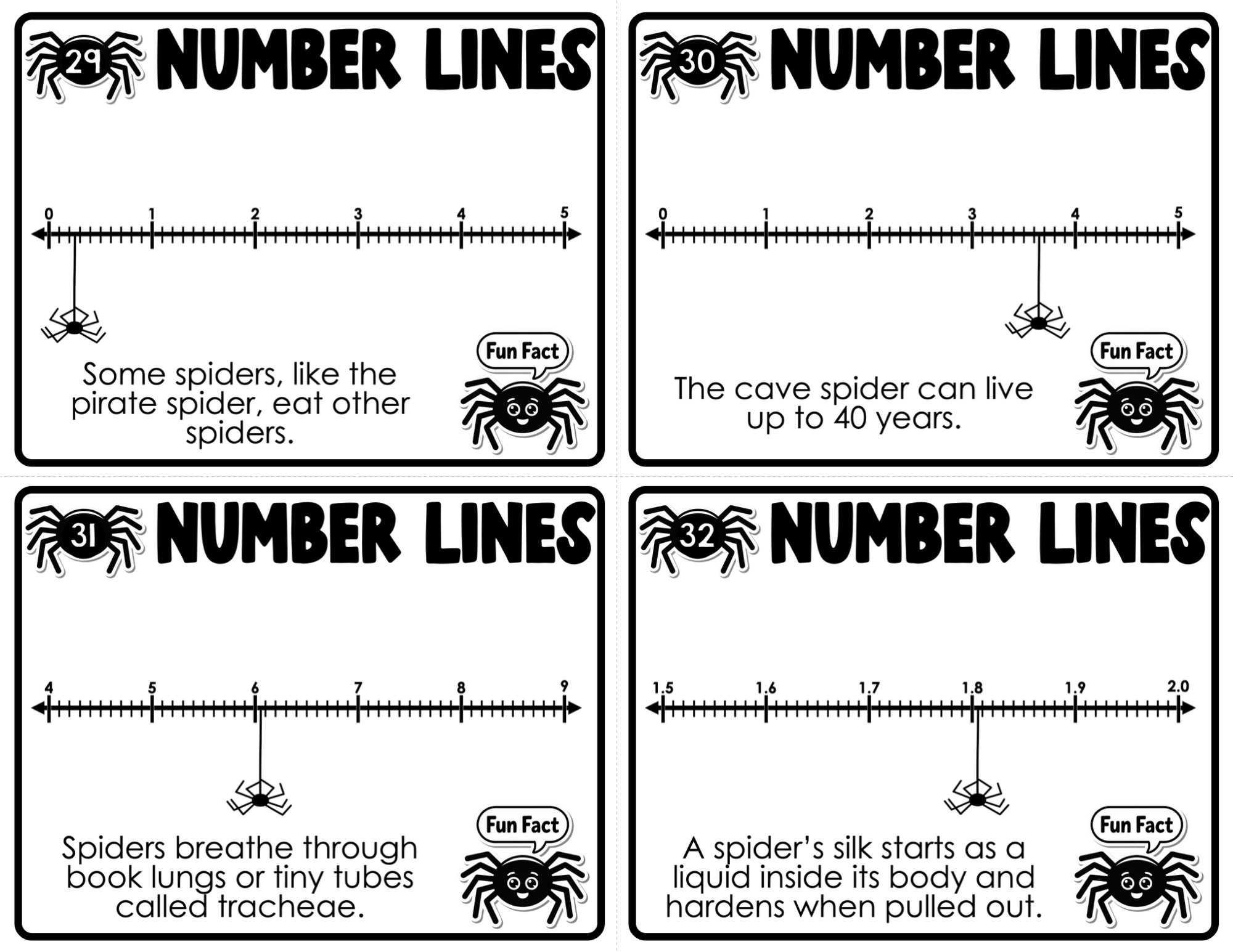 Decimal Number Lines with Spiders – tenths and hundredths