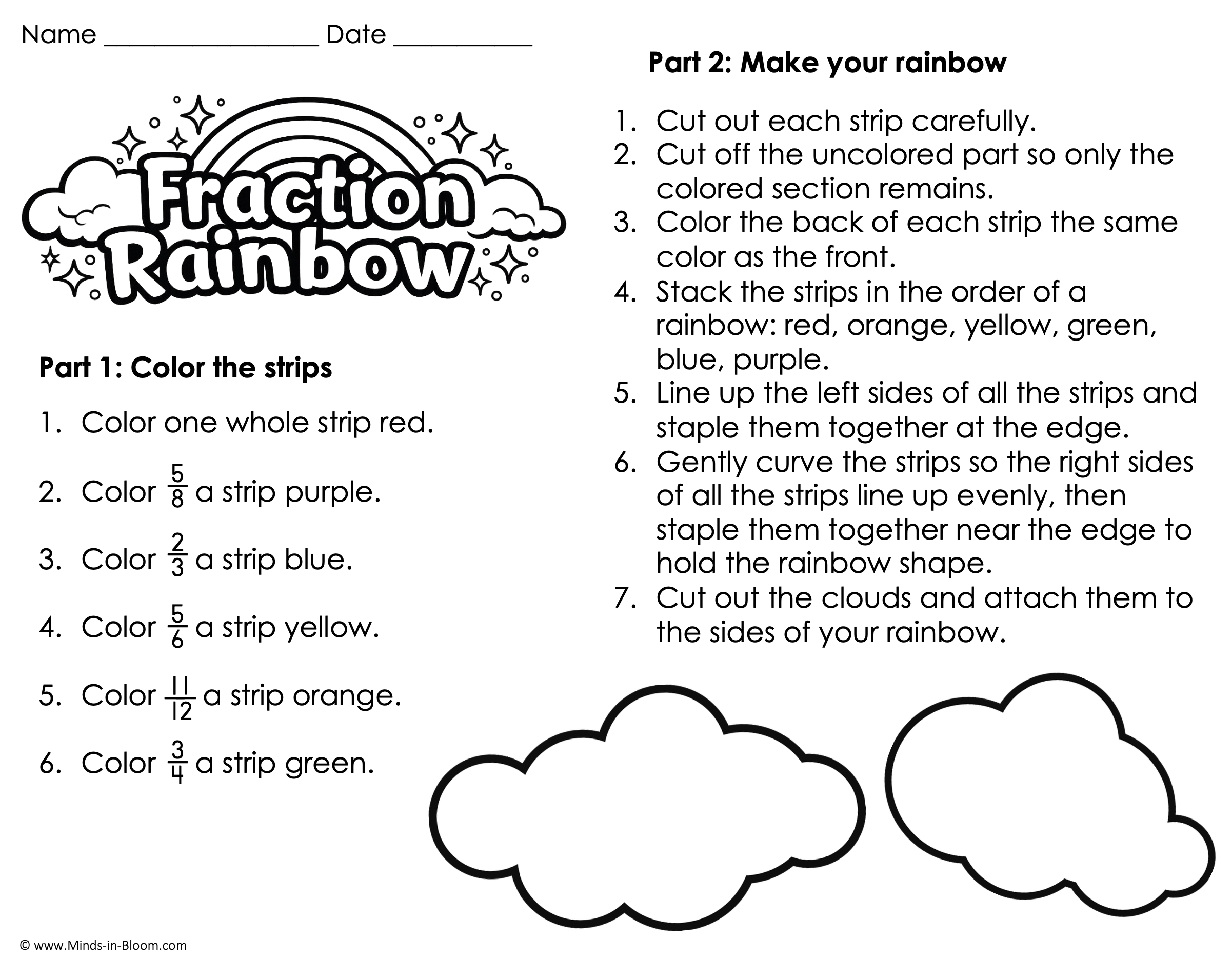 St. Patrick’s Day Math Activity Fraction Rainbow Craftivity Equivalent Shading