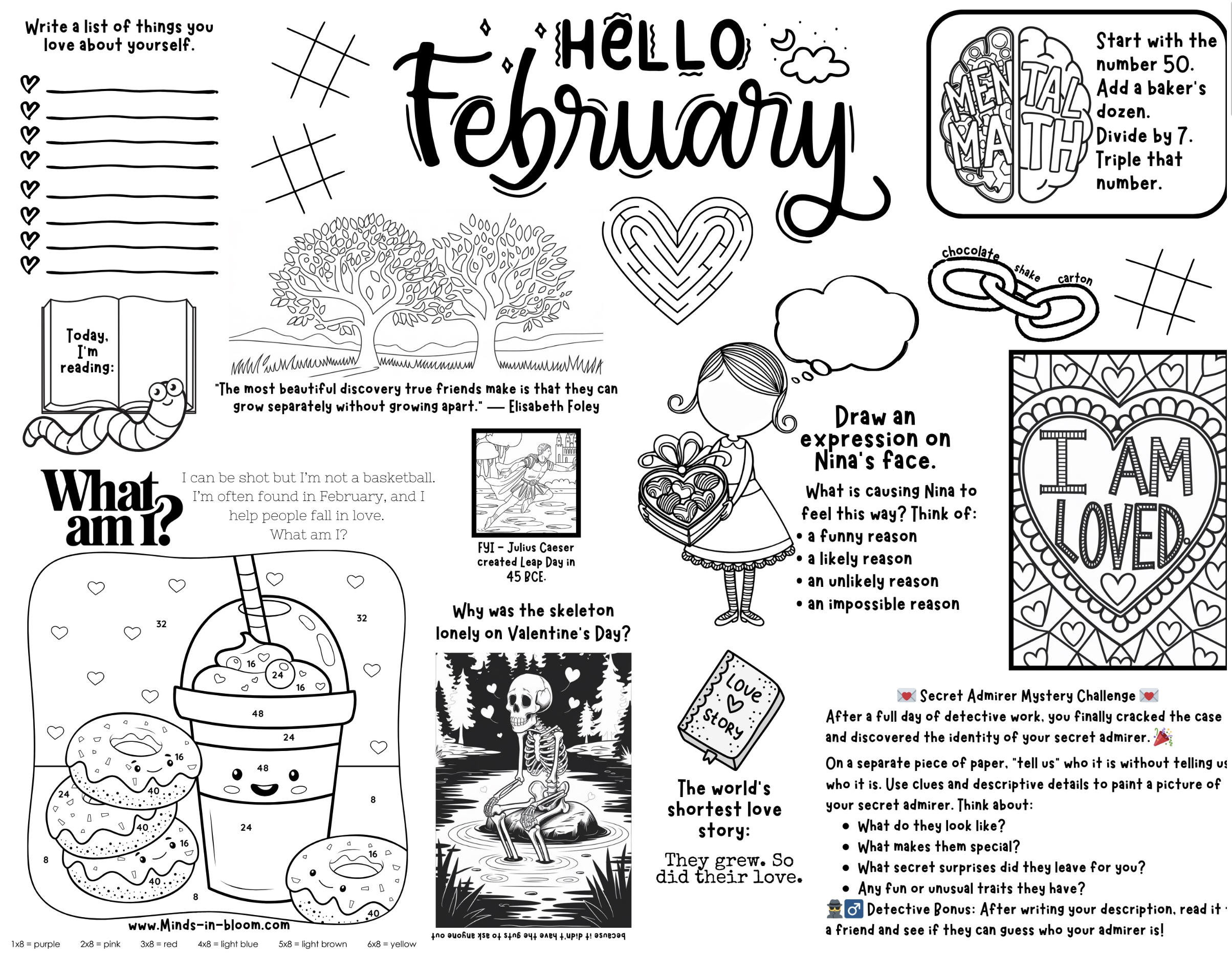 February Worksheets Activity Pages Puzzles Morning Work SEL Valentines Games