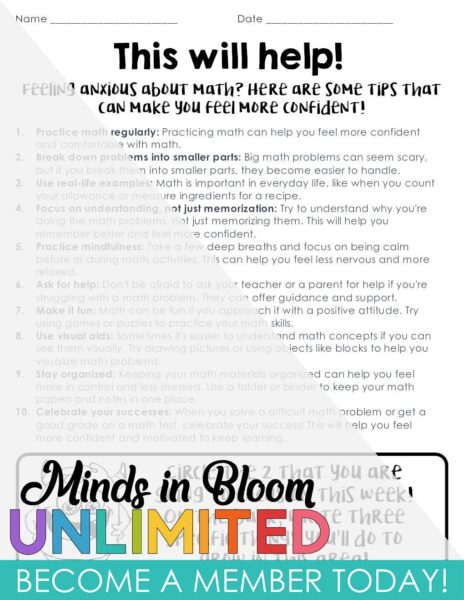 Tools of Students - Math Anxiety - Growth Mindset - Minds in Bloom ...