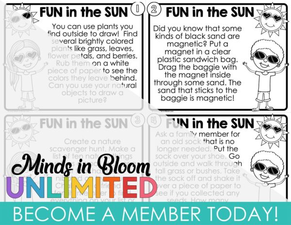Fun in the Sun - Summertime Outdoors Activity Task Cards - B&W - Minds ...