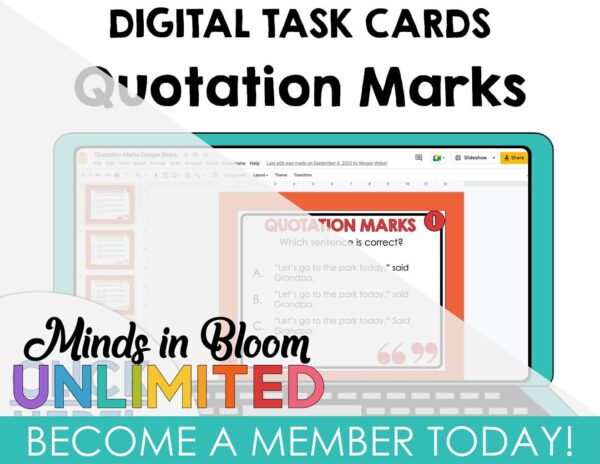 Google Slides - Quotation Marks Task Cards - Multiple Choice - Minds in ...