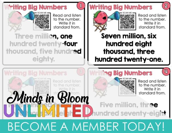 Writing Big Numbers - With QR Codes - Task Cards - to Millions Place ...